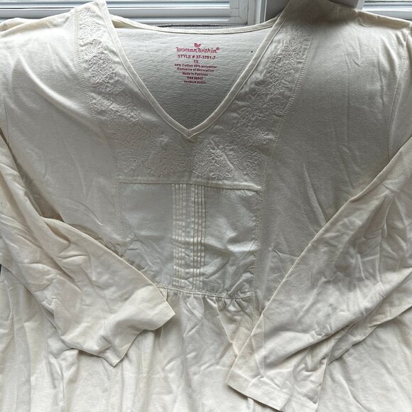 New Women's Within Nightgown short w/ long sleeve Beige 1X w/defect - Picture 2 of 3